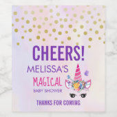 ピンクのユニコーン紙吹雪&フラワーシャワー感謝してい ワインラベル (シングルラベル)