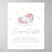 ピンクのユニコーン赤ちゃんシャワーおむつラッフルサイン ポスター (正面)