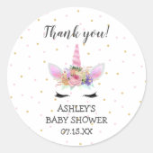 ピンクのユニコーン顔の赤感謝していちゃんシャワー ラウンドシール (正面)