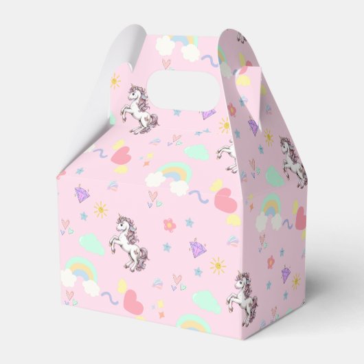 ピンクのユニコーン魔法の王女のガーリー誕生日の子供 フェイバーボックス (正面サイド)