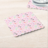 ピンクのユニコーン魔法の王女のガーリー誕生日の子供 ペーパーコースター (アングル)