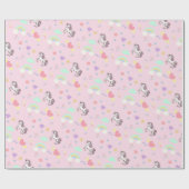 ピンクのユニコーン魔法の王女のガーリー誕生日の子供 ラッピングペーパー (フラット)