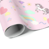 ピンクのユニコーン魔法の王女のガーリー誕生日の子供 ラッピングペーパー (ロールコーナー)