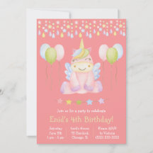 ピンクのユニコーン、バルーンとバナーの誕生日パーティー