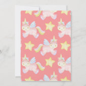 ピンクのユニコーン、バルーンとバナーの誕生日パーティー 招待状 (裏面)