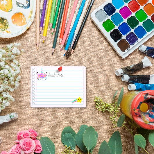 ピンクのユニコーン&レインボー射撃、 発砲スター4" x 3" ポストイット