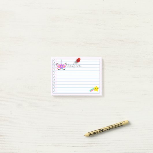 ピンクのユニコーン&レインボー射撃、 発砲スター4" x 3" ポストイット (デスク上)