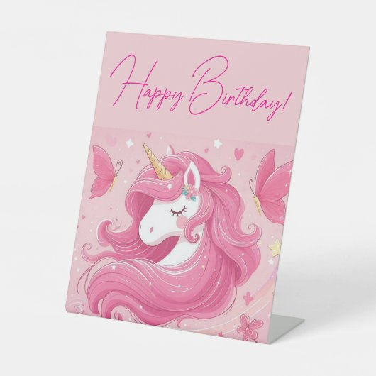 ピンクのユニコーン 台座サイン (正面)