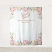 ピンクのユニコーン 花のグリーン 赤ちゃんシャワー 背景 タペストリー (正面)