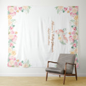 ピンクのユニコーン 花 緑の葉 赤ちゃん歓迎会 背景 タペストリー (インサイチュ(横))