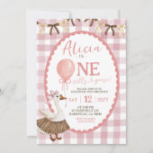 ピンクのユニークな手描きの1つのシリ―なガチョウ 招待状 (正面)