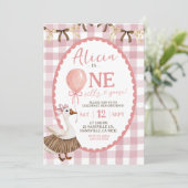 ピンクのユニークな手描きの1つのシリ―なガチョウ 招待状 (スタンド正面)