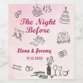 ピンクのユニークな手描き結婚式ワインボトルラベル ワインラベル (シングルラベル)