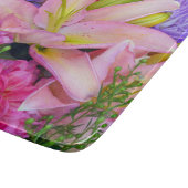 ピンクのユリとダリアの花ガラスのカッティングボード カッティングボード (角)