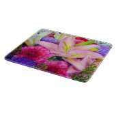 ピンクのユリとダリアの花ガラスのカッティングボード カッティングボード (角)