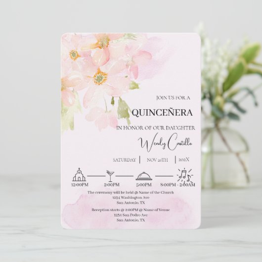 ピンクのユリのキンセアニラ 招待状 (スタンド正面)