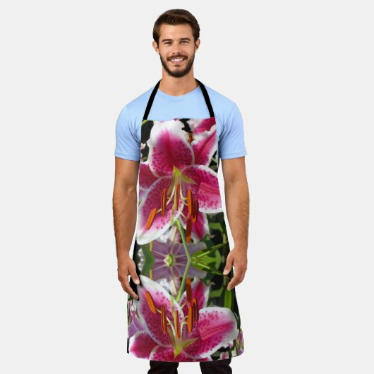 ピンクのユリのピンクのフローラピンクの花の熱帯花 エプロン (着用した状態)