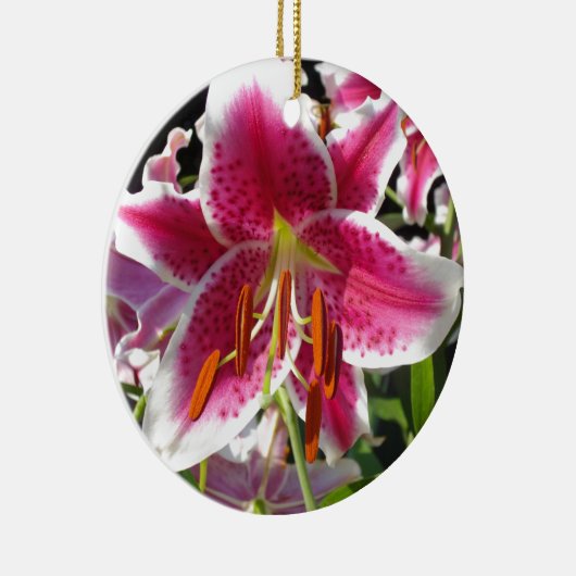 ピンクのユリのピンクのフローラピンクの花の熱帯花 セラミックオーナメント (右)