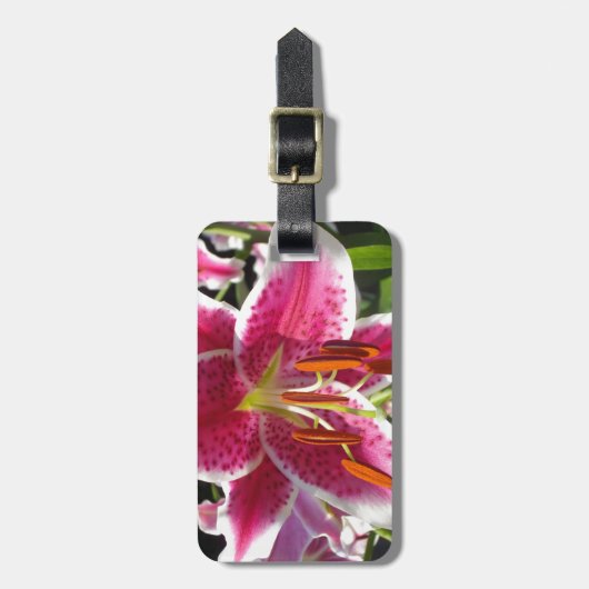 ピンクのユリのピンクのフローラピンクの花の熱帯花 ラゲッジタグ (正面縦)