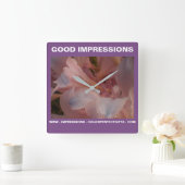 ピンクのユリの印象 スクエア壁時計 (ホーム)