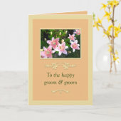 ピンクのユリの同性婚 カップル 結婚カード カード (黄色い花)