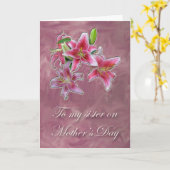 ピンクのユリの姉妹の母の日カード カード (黄色い花)