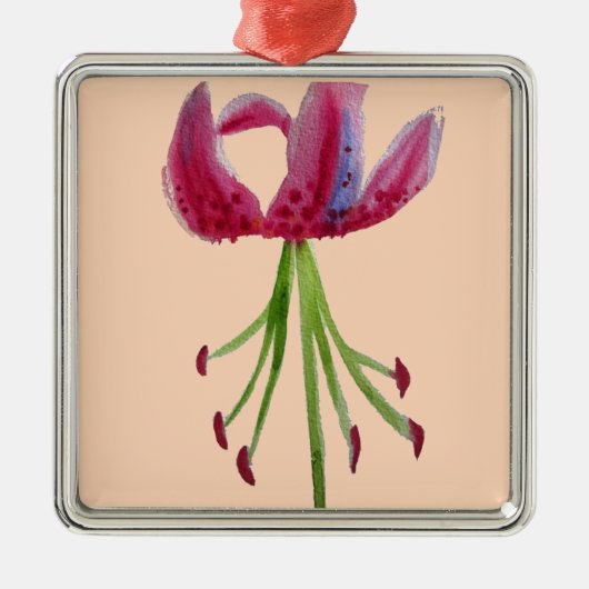 ピンクのユリの水の色の花モダンのフローラアート メタルオーナメント (正面)