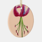 ピンクのユリの水彩現代花アート セラミックオーナメント (右)