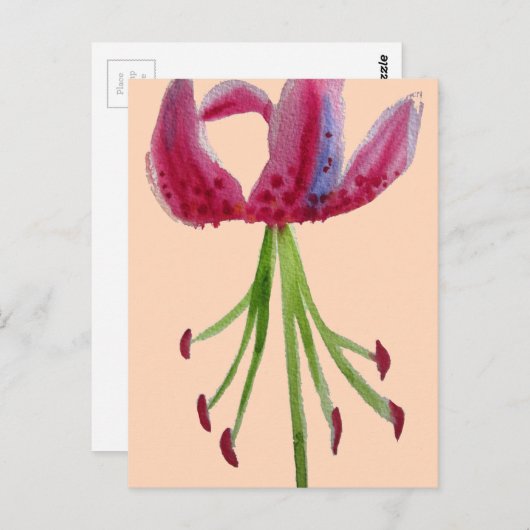 ピンクのユリの水彩現代花芸術 ポストカード (正面/裏面)