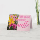 ピンクのユリの花が良く近く女性名札 カード (正面)