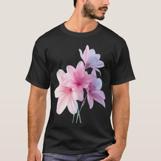 ピンクのユリの花のグラフィックTシャツ Tシャツ (正面)