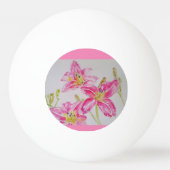 ピンクのユリの花のトートバッグ 水彩画の花のデザイン 卓球ボール (裏面)