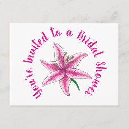 ピンクのユリの花のブライダルシャワーのご招待 インビテーションポストカード