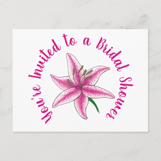 ピンクのユリの花のブライダルシャワーのご招待 インビテーションポストカード (正面)