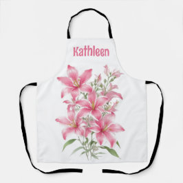 ピンクのユリの花パーソナライズされた エプロン