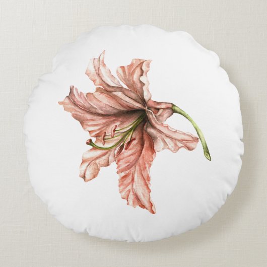 ピンクのユリの花 ラウンドクッション (正面)