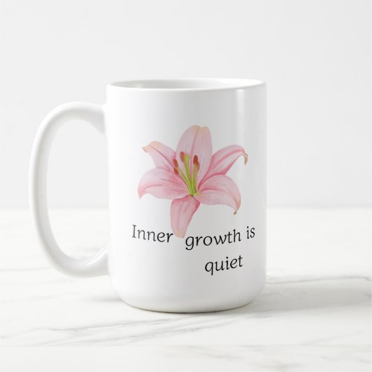 ピンクのユリの花 内面の成長 励まし コーヒーマグカップ (左)