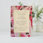 ピンクのユリ結婚の水彩画の素朴な 招待状 (スタンド正面)