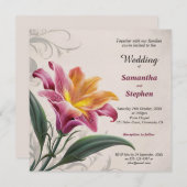 ピンクのユリ結婚の花 招待状 (正面/裏面)