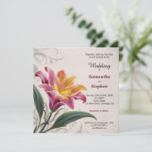 ピンクのユリ結婚の花 招待状 (スタンド正面)