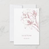 ピンクのユリ結婚の輪郭 サンキューカード (正面)