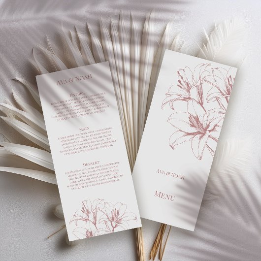 ピンクのユリ結婚の輪郭 メニュー