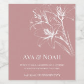 ピンクのユリ結婚の輪郭 ワインラベル (シングルラベル)