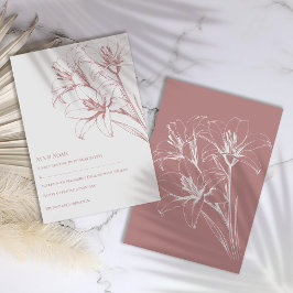 ピンクのユリ結婚の輪郭 出欠カード