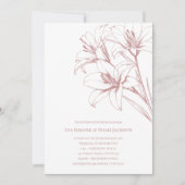 ピンクのユリ結婚の輪郭 招待状 (正面)