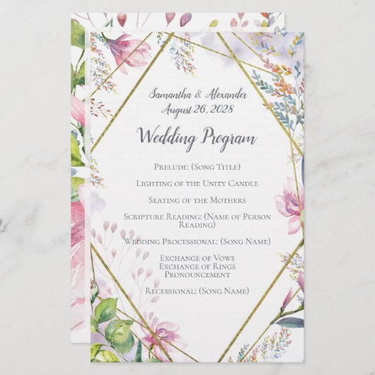 ピンクのユリ花の幾何学的な結婚水色 (正面/裏面)