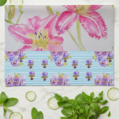 ピンクのユリ花ピンクの水彩フローラ花 キッチンタオル (折り畳み)