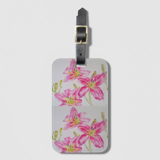ピンクのユリ 水彩画 花 ラゲッジタグ (正面縦)