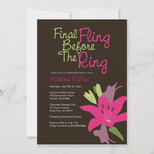 ピンクのユリ　結婚前の最後のひととき招待状 招待状 (正面)