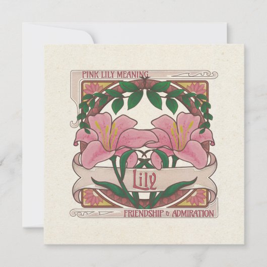 ピンクのユリ – 花は友情のグリーティングカードを意味 (正面)